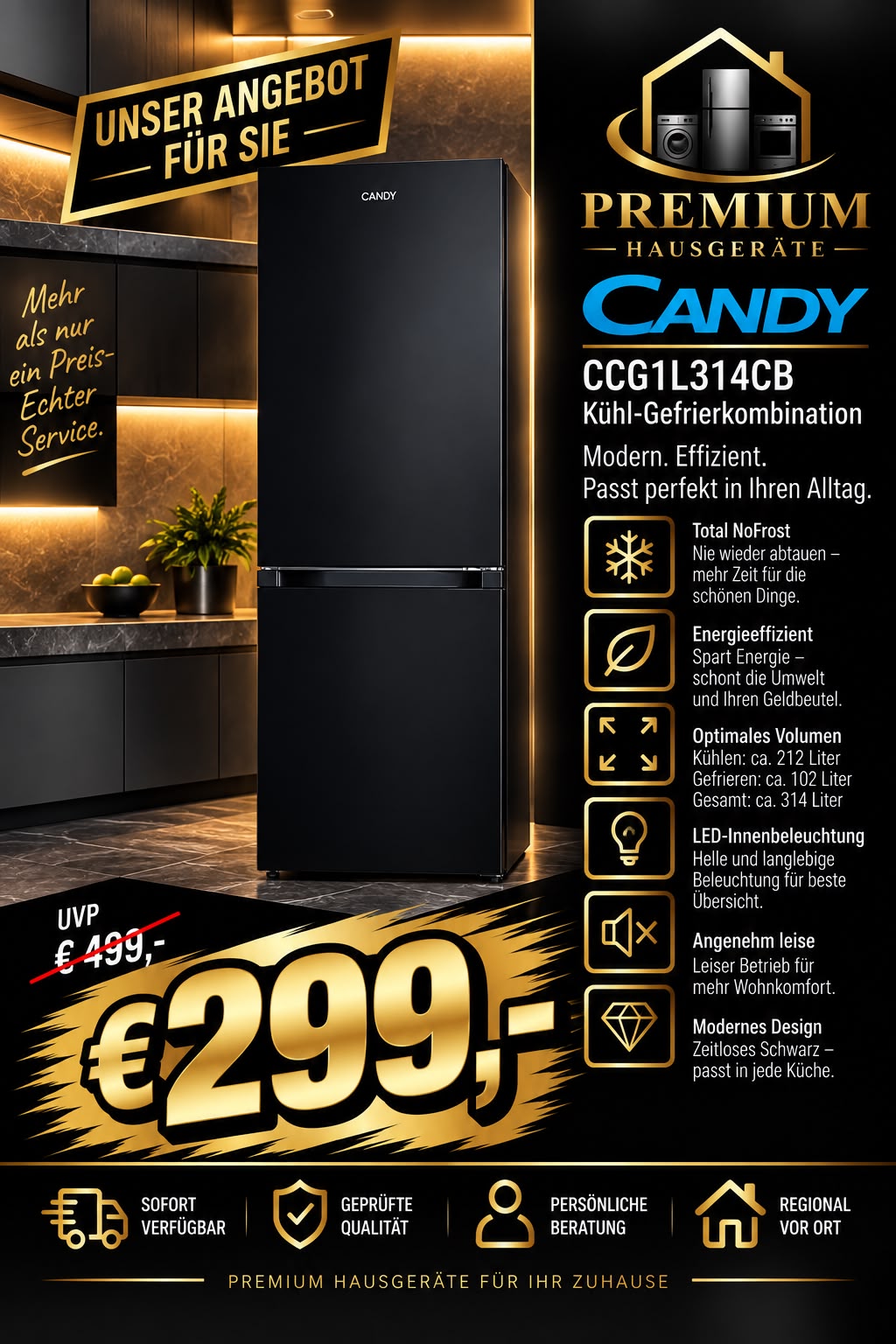 Candy_CCG1L314CB_Kuehl-Gefrierkombination