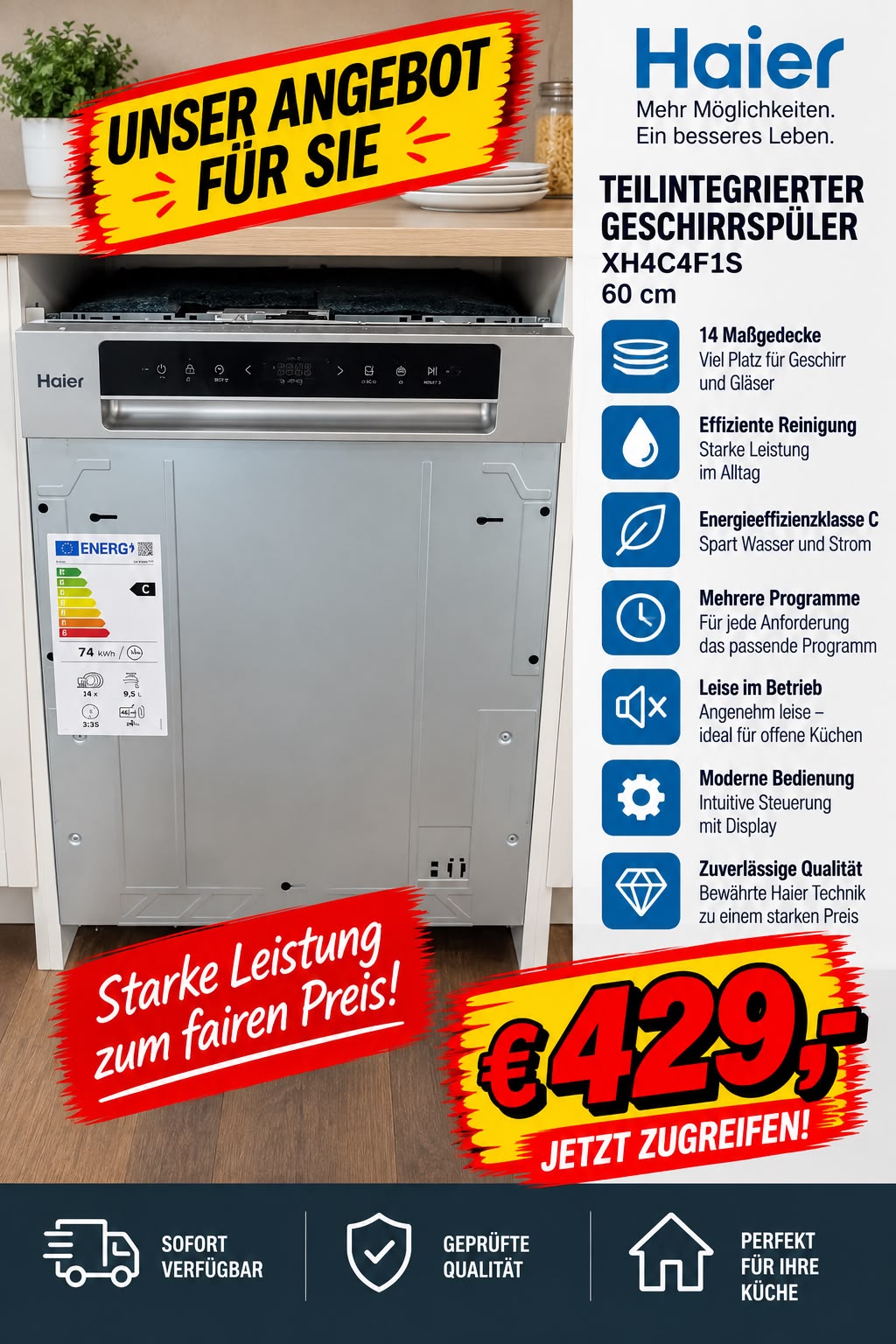 Haier-Teilintegrierter-Geschirrspueler-XH4C4F1S-60cm