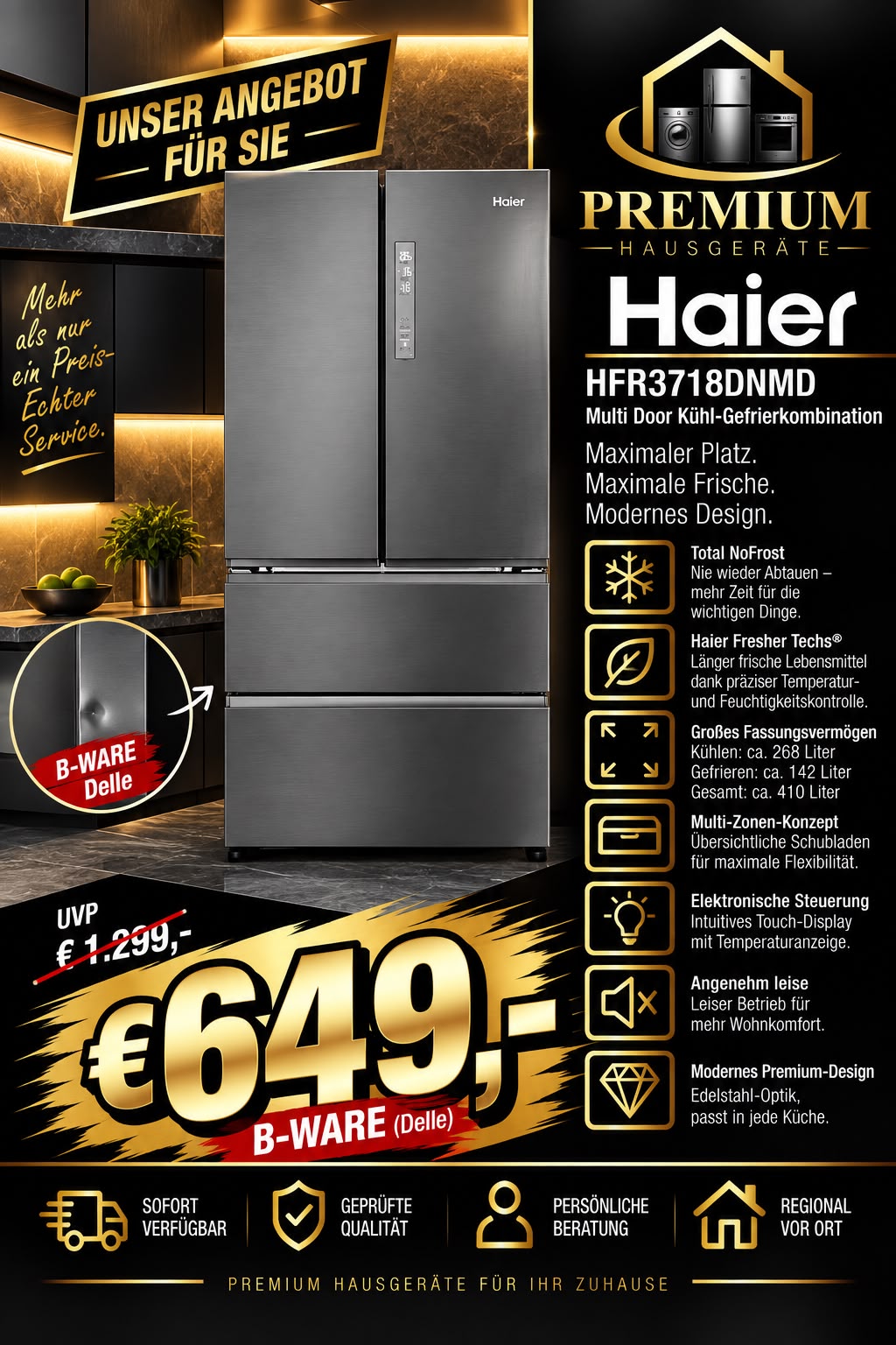 Haier_HFR3718DNMD_Multi-Door_Kuehl-Gefrierkombination_B-Ware-Delle
