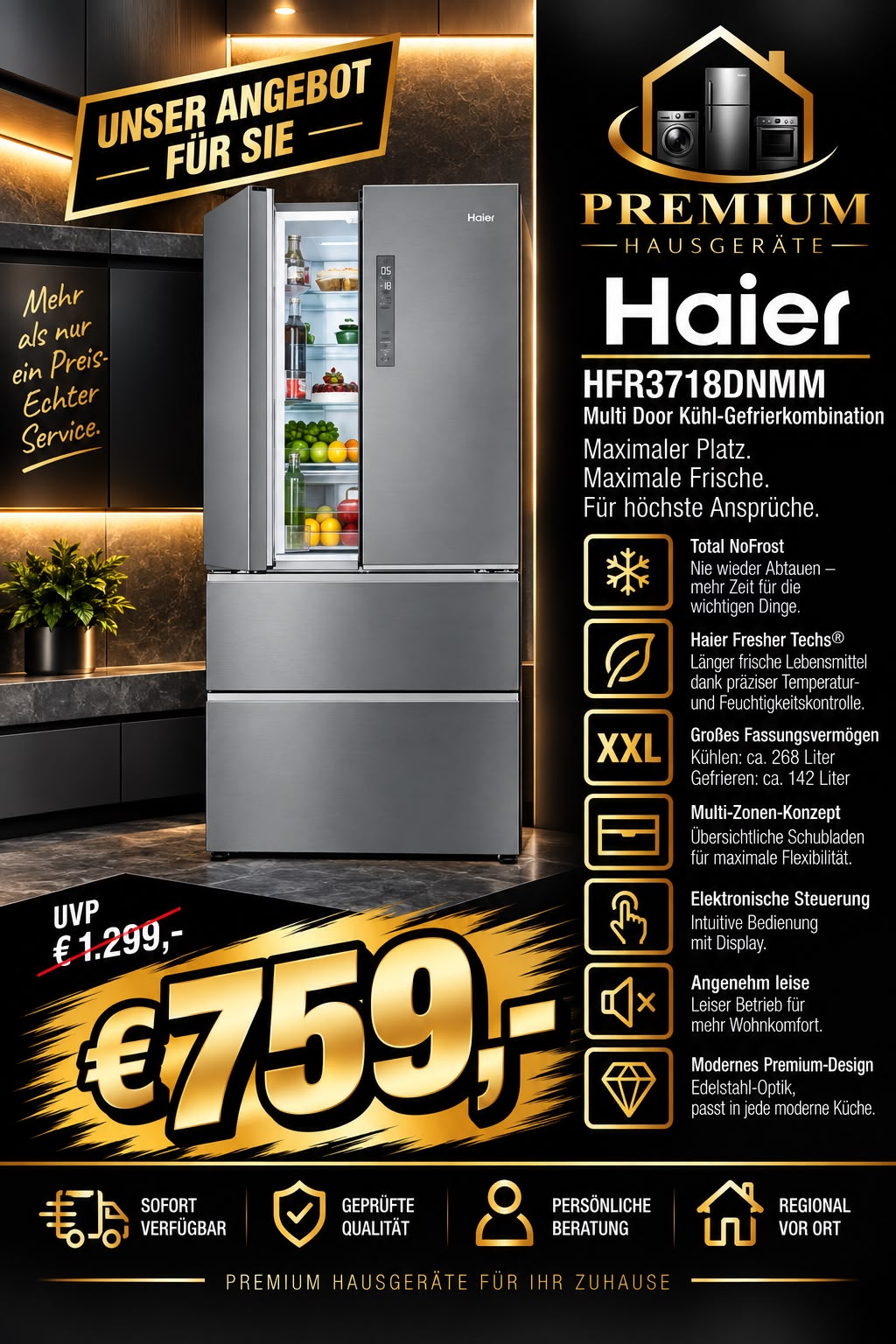Haier_HFR3718DNMM_Multi-Door_Kuehl-Gefrierkombination