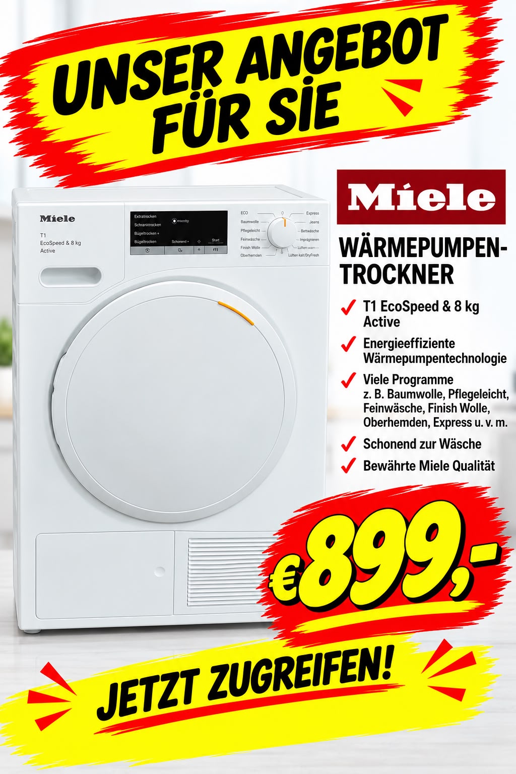 Miele-Waermepumpentrockner-T1-EcoSpeed-8kg-899EUR